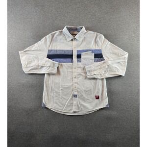 Desigual Shirt Mens XL‎ White / Blue Striped Long Sleeve Flip Cuff Button Down